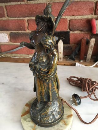 Antique Bronze Girl Figural Sculpture Newel Post Lamp