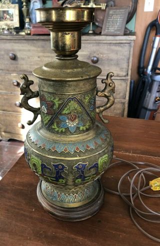 Antique Asian Chinese Japanese Bronze Vase Urn Champleve Cloisonné Enamel Lamp 2