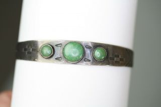 Vintage Fred Harvey Era Sterling 3 Stone Green Turquoise Cuff Bracelet Signed Ew