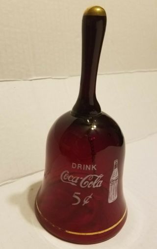 Vintage " Drink Coca - Cola 5¢ Cents " Ruby Red Glass Bell 0319
