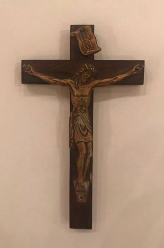 Vintage Small Wooden/metal Cross/crucifix Jesus Christianity Religion