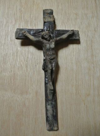 Antique French Crucifix Chalkware Plaster 7.  5 " Wall