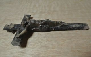 Antique French Crucifix Chalkware Plaster 7.  5 