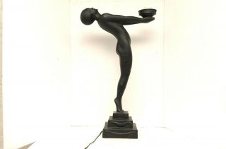 Vintage Art Deco Style Woman Lamp Figural Nude Black 24 " Holding Light Figural
