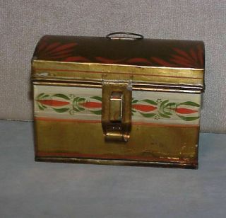 Antique Small Tin Tole Painted Document Box