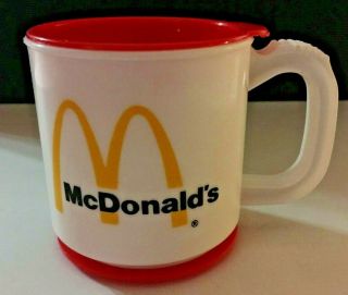 Vintage Mcdonalds " Mini Max " Usa Travel Plastic Coffee Mug With Lid And Holder