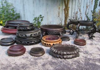 15 No.  Antique Vintage Chinese Carved Hardwood Stands For Bowls / Vases
