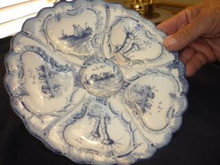 VINTAGE WEIMAR BLUE AND WHITE OYSTER PLATE.  AND MARKED 2