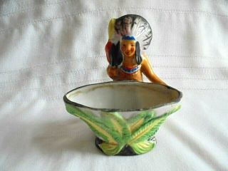 Small Vintage Made In Japan Native American Indian Porcelain Planter