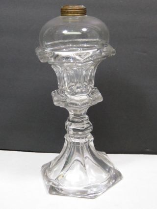 Antique Clear Sandwich Glass Whale Oil Lamp 1835 - 45 Pressed Eapg