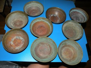 Rare Tibetan Buddhist Brass Offering Bowls Set Of 8 Handmade P14