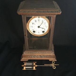 Antique Seth Thomas Crystal Regulator Clock Painted Face Fancy Case