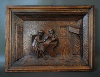 Rustic Breton Architectural 19th.  C Carved Oak Wood Wall Panel Of Brittany