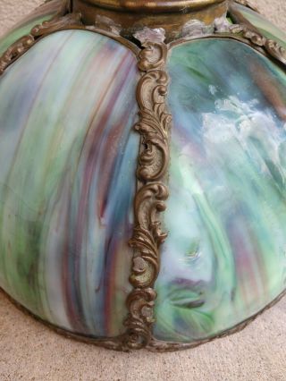 1920 ' s Antique Bent Panel Green Swirl Slag Glass Table Lamp Shade 2