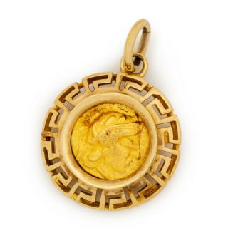 Antique Vintage Art Deco Retro 14k 18k Gold Etruscan Coin Charm Necklace Pendant 2