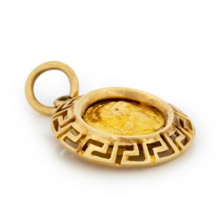 Antique Vintage Art Deco Retro 14k 18k Gold Etruscan Coin Charm Necklace Pendant 3