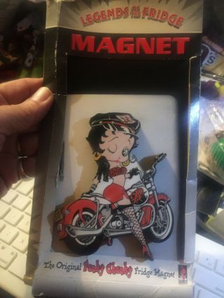 Betty Boop On Motorcycle - - - Refrigerator Magnet Vintage - - - On Card