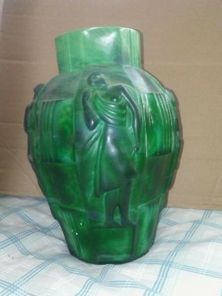 Vintage Art Deco Green Glass Large 10 "