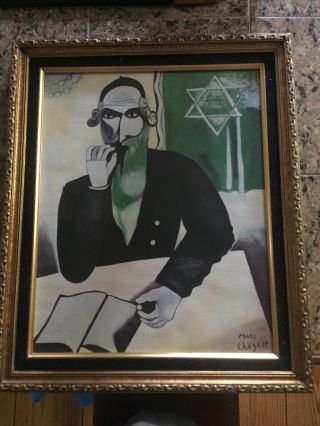 Marc Chagall The Rabbi Framed Offset Lithograph Vintage 1965 Hebrew Signed