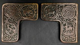 4 Tiffany Studios Bronze Zodiac Pattern Desk Writing Blotter Pad Corners Set 3