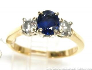 Natural Sapphire Diamond 14k Gold Ring Ladies Vintage 3 Stone Birthstone Sz 7.  25