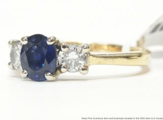 Natural Sapphire Diamond 14k Gold Ring Ladies Vintage 3 Stone Birthstone Sz 7.  25 2