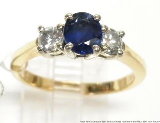 Natural Sapphire Diamond 14k Gold Ring Ladies Vintage 3 Stone Birthstone Sz 7.  25 3