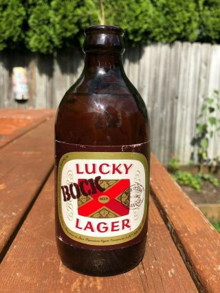 Vintage 1960 ' s Lucky Lager X BOCK Beer Bottle Brown Glass Bar Tavern Rare 2