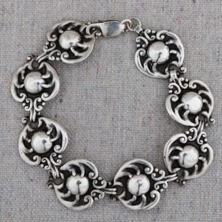 Vintage Margo De Taxco Style Mexican Sterling Silver Repousse Link Bracelet