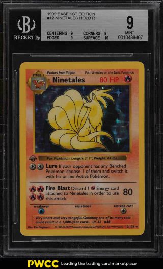 1999 Pokemon Game 1st Edition Holo Ninetales Thick Stamp 12 Bgs 9 (pwcc)