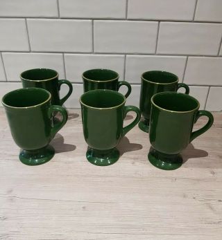 Set Of 6 Vintage Green & Gold Chalice Mugs Cups