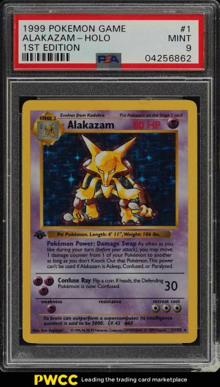 1999 Pokemon Game 1st Edition Holo Alakazam 1 Psa 9 (pwcc)