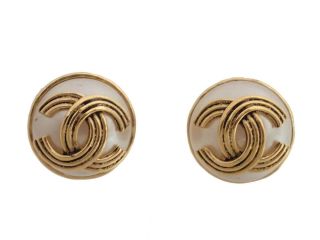 Auth CHANEL CC Logo Vintage 94A Clip - on Round Earrings Faux Pearl/Metal - e40325 2