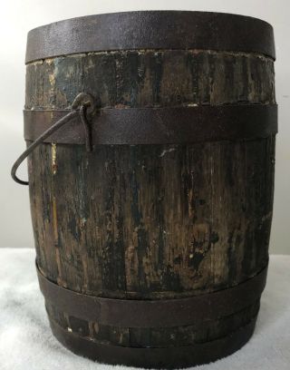 Vintage 19th Century Antique Wooden Barrel Shaped Paint Bucket