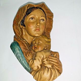 Madonna Mother Mary & Baby Jesus Resin Wall Plaque Italy Religious