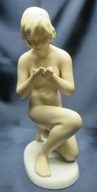 Vintage Schau Bach Kunst Porcelain Nude Lady Drinking Figurine 7 1/2 " H