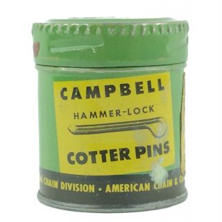 Campbell Hammer Lock Cotter Pins Vintage Metal Can Threaded Lid 2 " W/ Pins 1950s