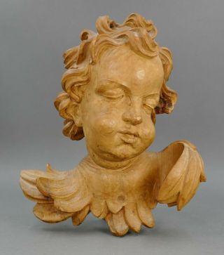 Antique German Carved Wood Winged Cherub Angel Wings Black Forest Wall Plaque 9 "