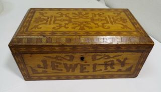 Vintage Hand - Carved Wooden Inlay Jewelry Vanity Box