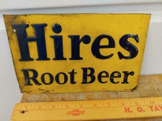 Small Early 1900s Vintage Hires Root Beer Embossed Tin Litho Sign - 6x9 -