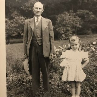 Vintage 1949 Photograph b/w Cute Girl in Pretty Dress w/Grandpa in Flower Field 2