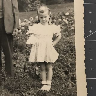 Vintage 1949 Photograph b/w Cute Girl in Pretty Dress w/Grandpa in Flower Field 3