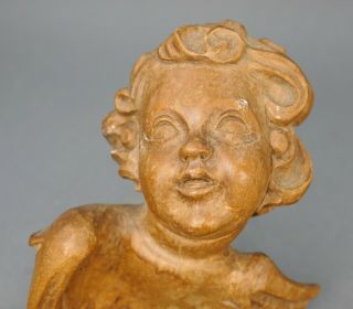 Antique German Carved Wood Winged Cherub Angel Wings Black Forest Wall Plaque