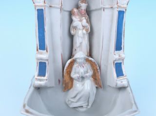 Antique German Porcelain HOLY WATER FONT Catholic Figurine Madonna Angel Figure 3