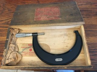Vintage Starrett 436x Satin Chrome Micrometer & Woodenbox Machinist Usa