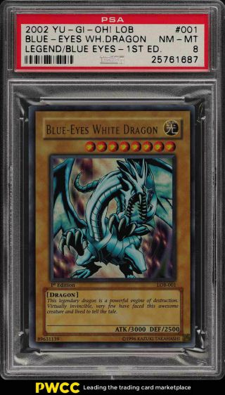 2002 Yu - Gi - Oh Asian Lob 1st Ed Blue Eyes White Dragon Lob - 001 Psa 8 (pwcc)
