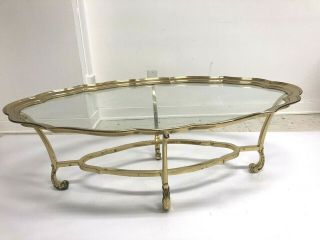 Vintage Brass Coffee Table Scalloped Glass Top Vintage Hollywood Regency Boho 60