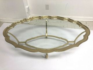 Vintage BRASS COFFEE TABLE Scalloped Glass Top vintage hollywood regency boho 60 2