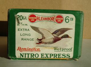 Remington Nitro Express 20 Ga.  2 Part Antique Shotgun Shell Box Only Kleanbore