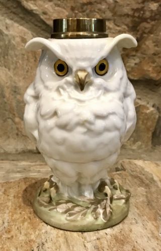 19th Century Porcelain Owl Oil Lamp William Whiteley